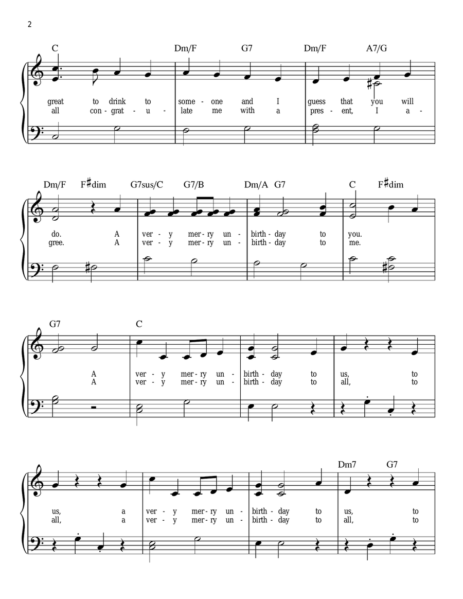 The Unbirthday Song (from Alice In Wonderland) Easy Piano scores gallery preview page 2