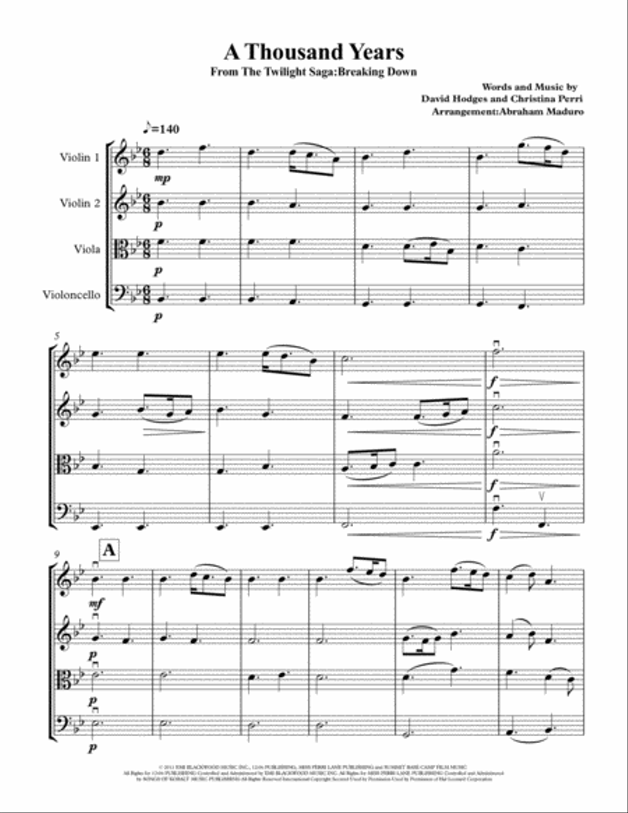 A Thousand Years String Quartet scores gallery preview page 1
