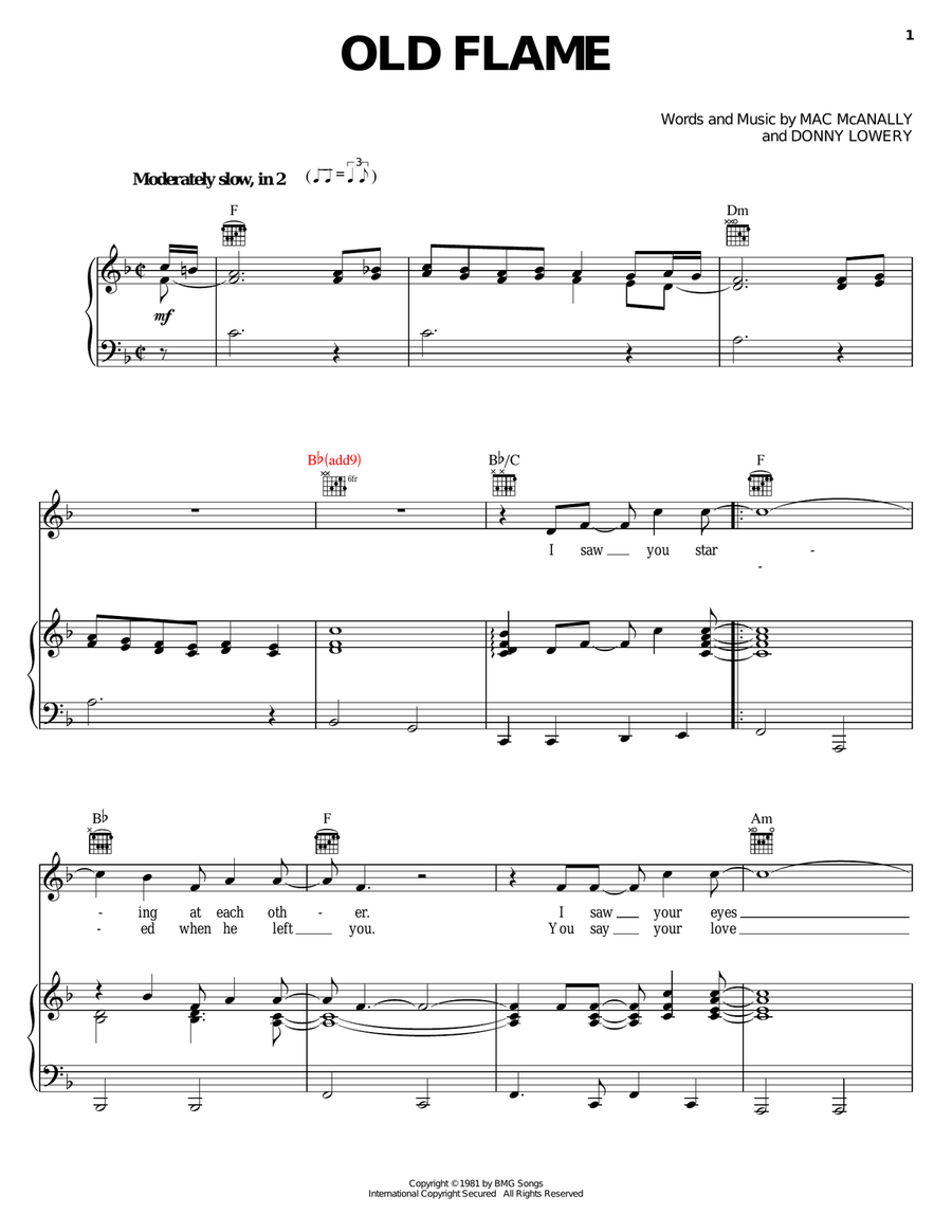 Old Flame Piano, Vocal, Guitar scores gallery preview page 1