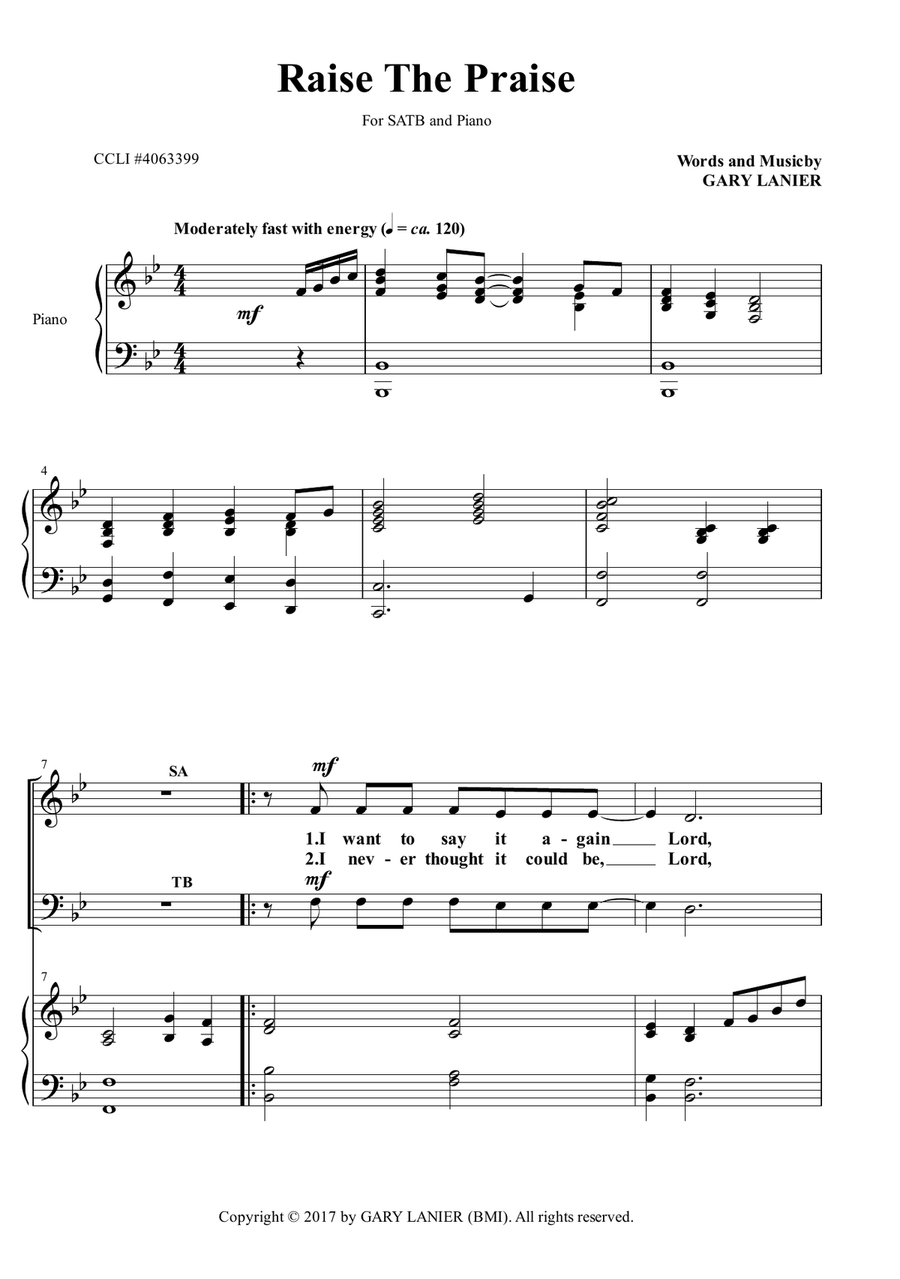 RAISE THE PRAISE (SATB Choir with Piano) 4-Part scores gallery preview page 2