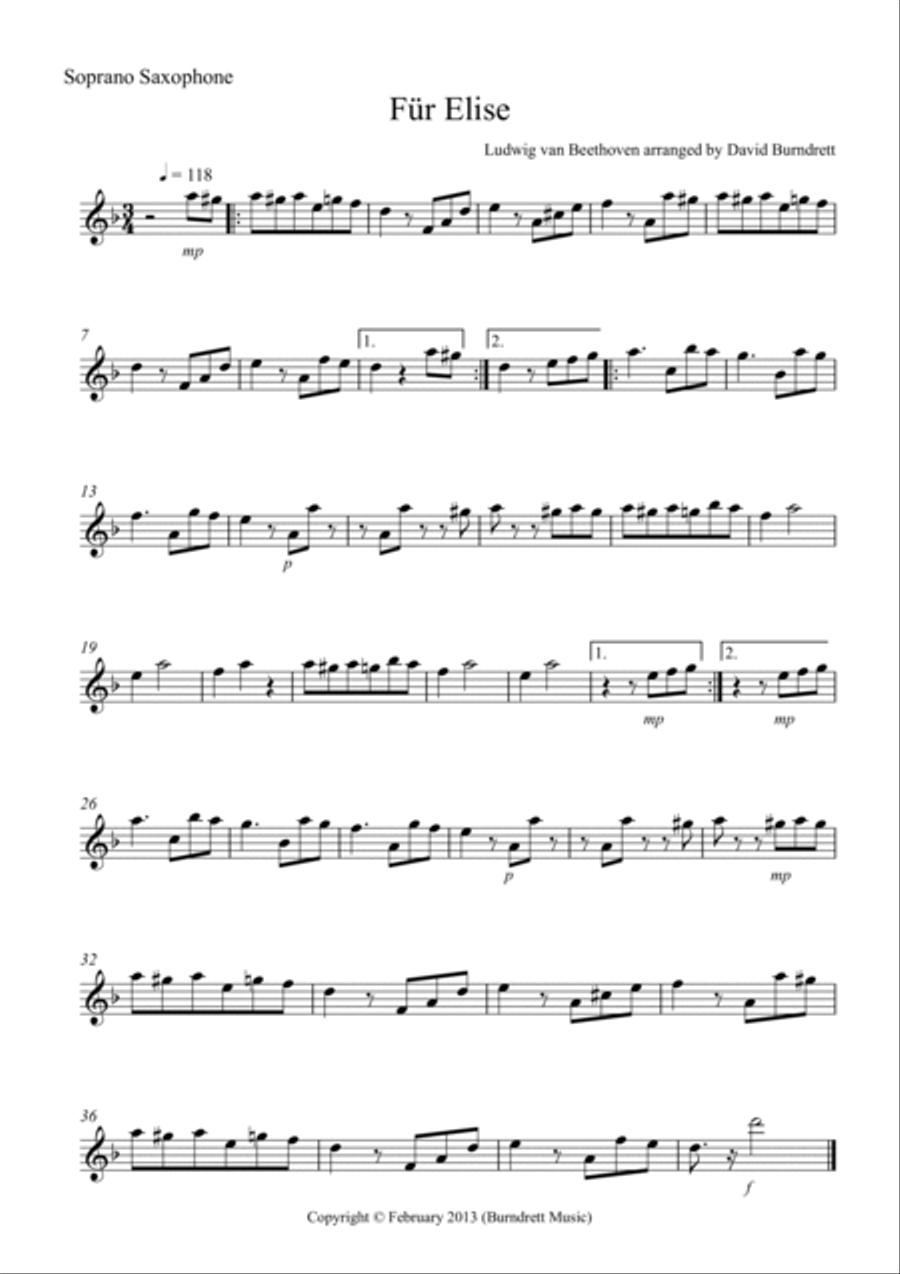 Fur Elise for Saxophone Quartet Saxophone Quartet scores gallery preview page 4