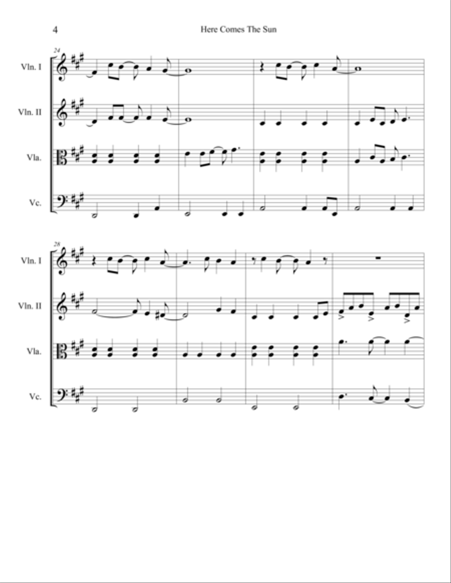 Here Comes The Sun String Quartet scores gallery preview page 5
