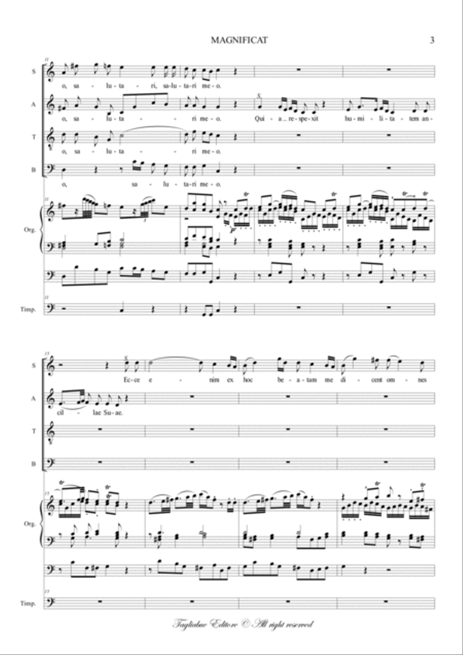 MAGNIFICAT - From Vesperae Solennes de Confessore K 193 - For SATB Choir, Organ 3 staff and (ad lib 4-Part scores gallery preview page 3