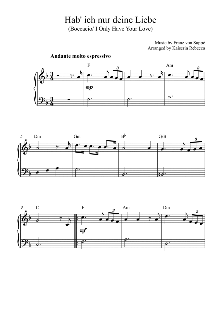 Hab' ich nur deine Liebe (Boccacio/ I Only Have Your Love) Piano Method scores gallery preview page 1