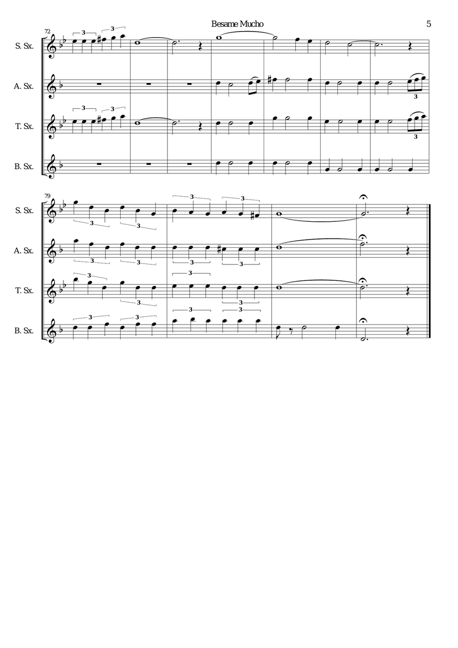 Besame Mucho (Kiss Me Much) Saxophone Quartet scores gallery preview page 5