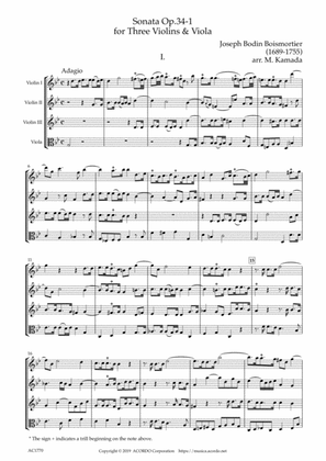 Sonata Op.34-1 for Three Violins & Viola