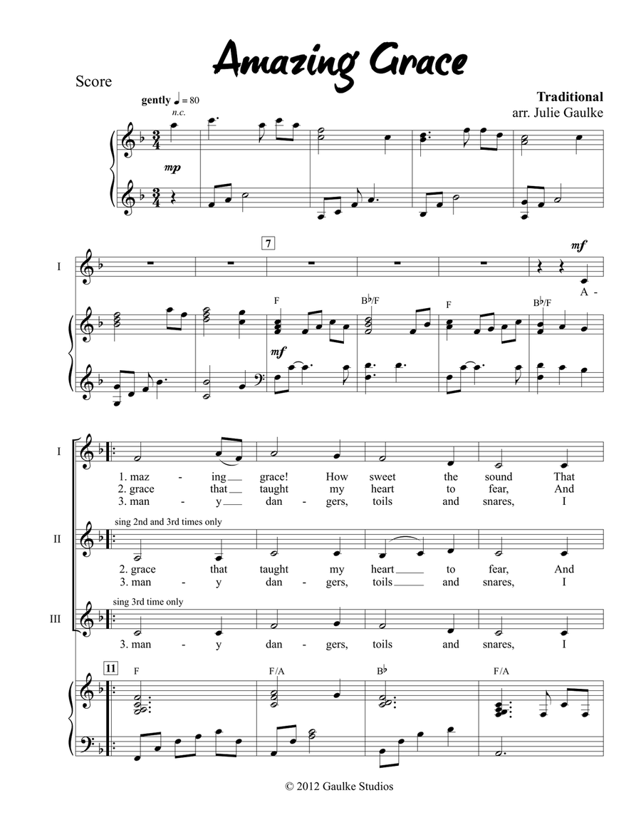 Amazing Grace for SSA voices and piano SSA scores gallery preview page 1