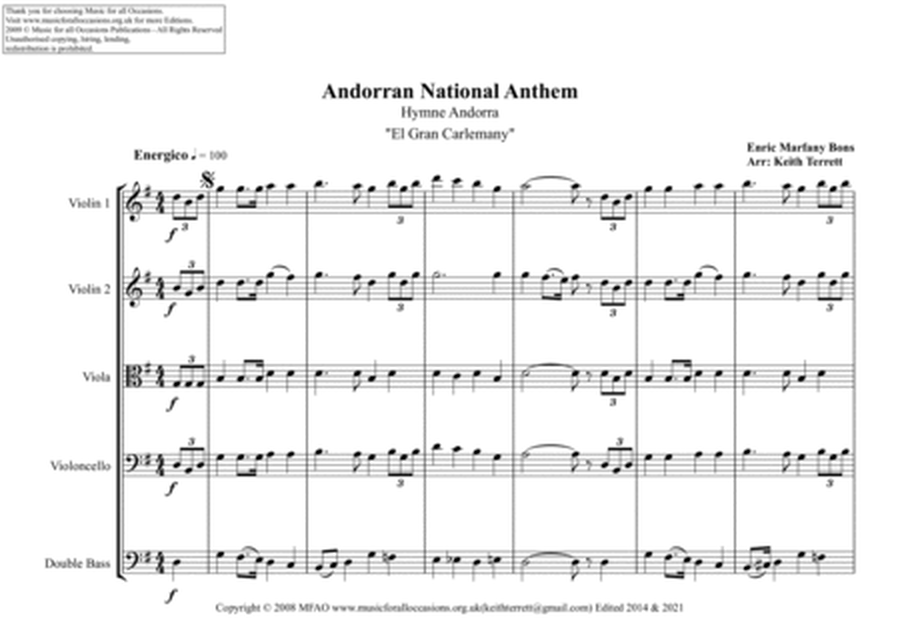 Andorran National Anthem (''El Gran Carlemany") for String Orchestra MFAO World National Anthem Seri image number null