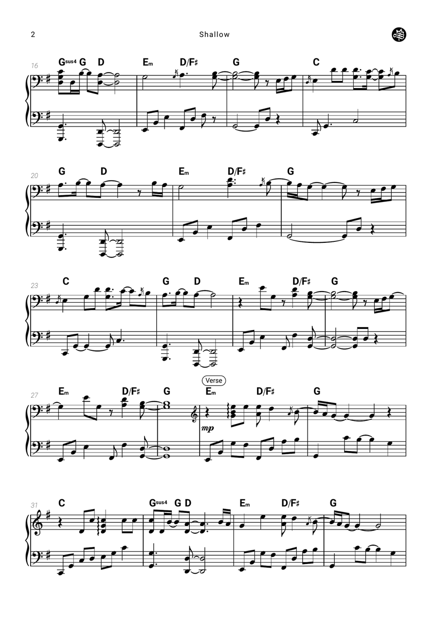 Shallow Piano Solo scores gallery preview page 2