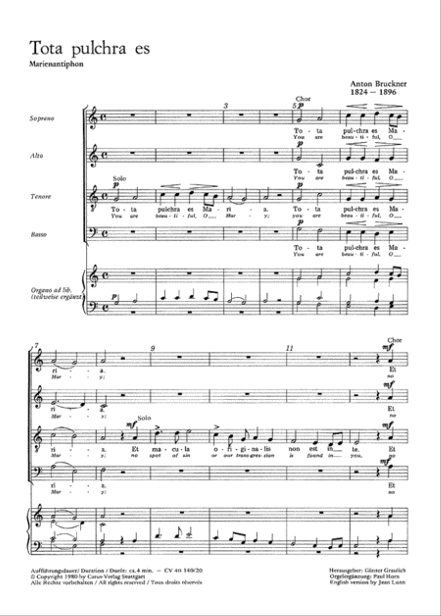 Bruckner: Tota pulchra es; Pange lingua Score scores gallery preview page 1