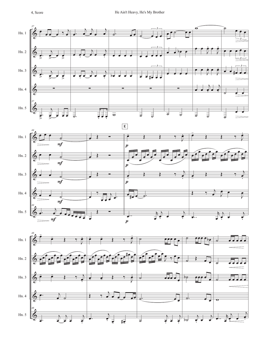 He Ain't Heavy, He's My Brother Horn scores gallery preview page 4
