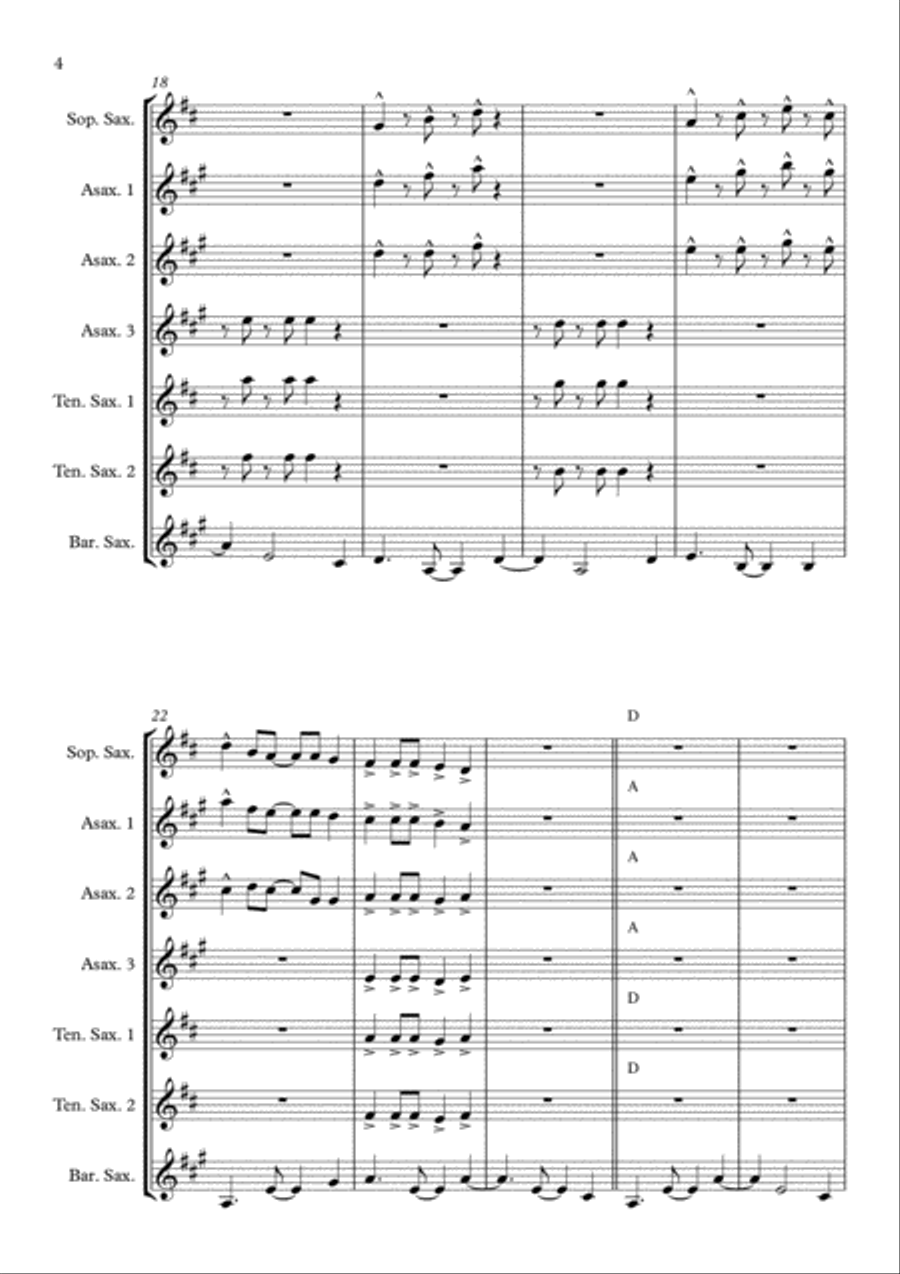 Matilda with 4 or 5 Saxophons Saxophonquartet, Saxophonqunitet Saxophone Quintet scores gallery preview page 4