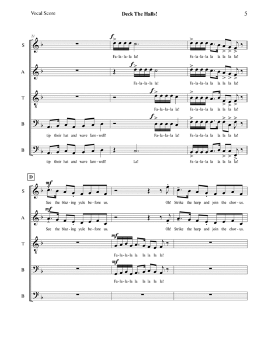 Deck The Halls (SATBB) A Cappella scores gallery preview page 5