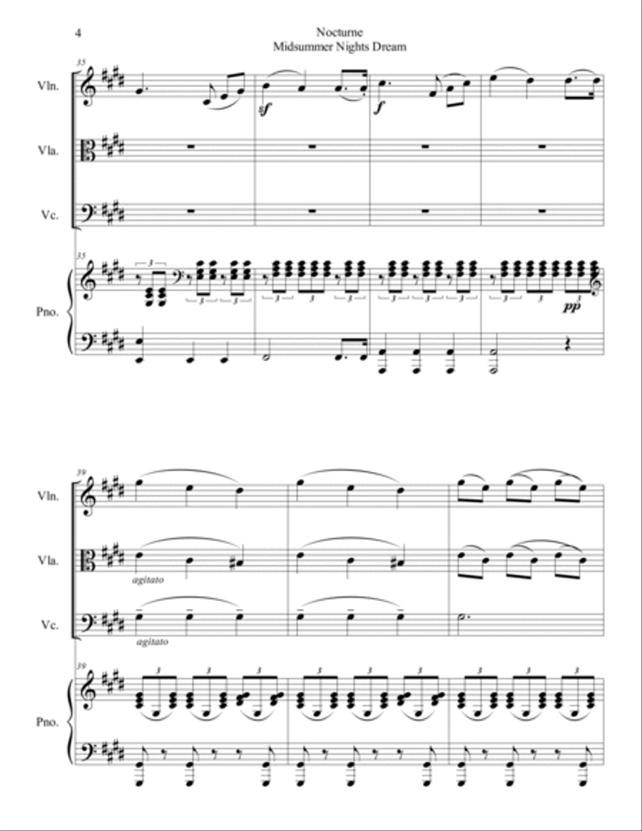 Felix Mendelssohn - Nocturne (from A Midsummer Night's Dream) arr. for piano quartet (score and part Piano Quartet scores gallery preview page 4