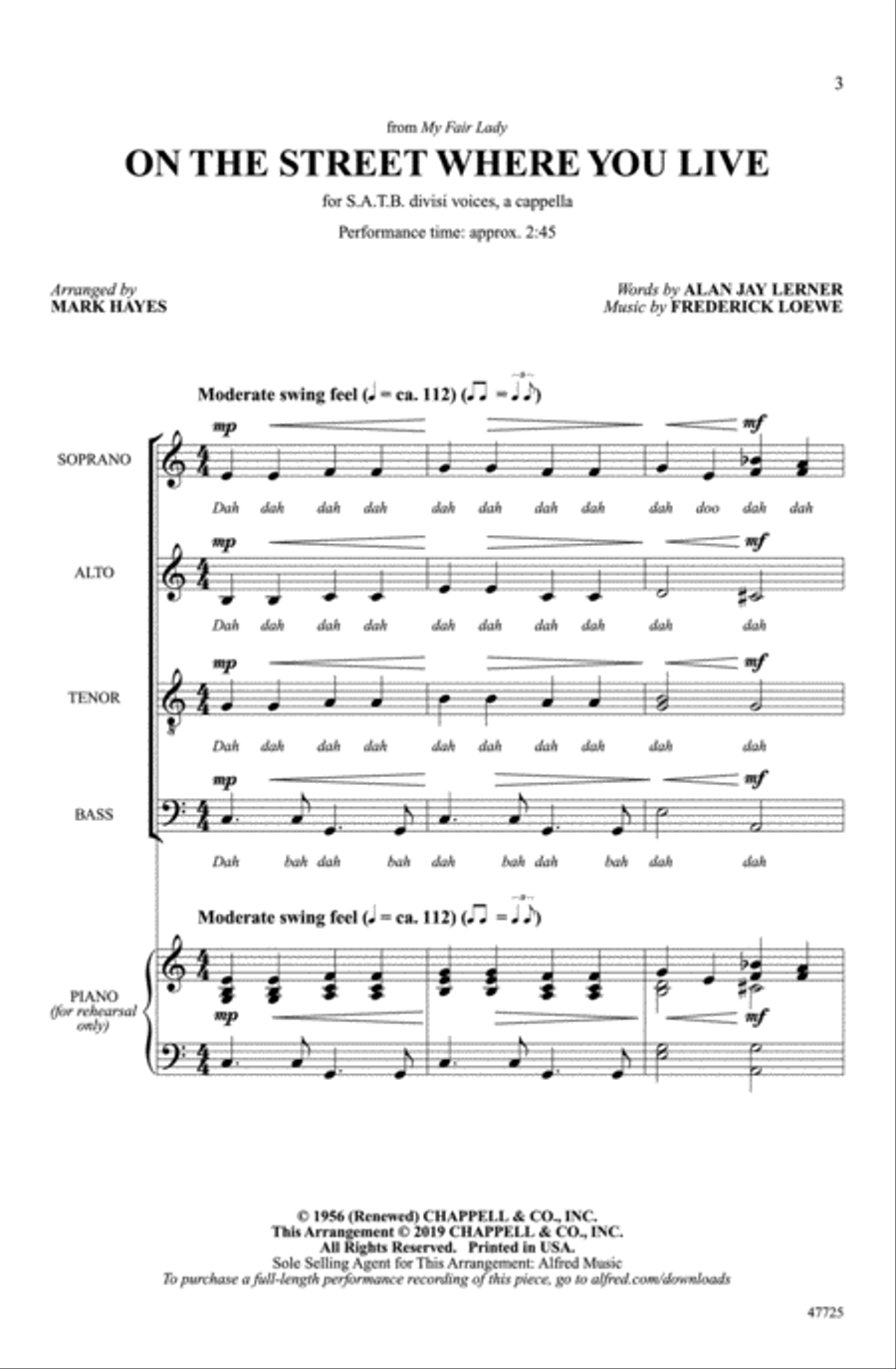On the Street Where You Live Choir scores gallery preview page 1
