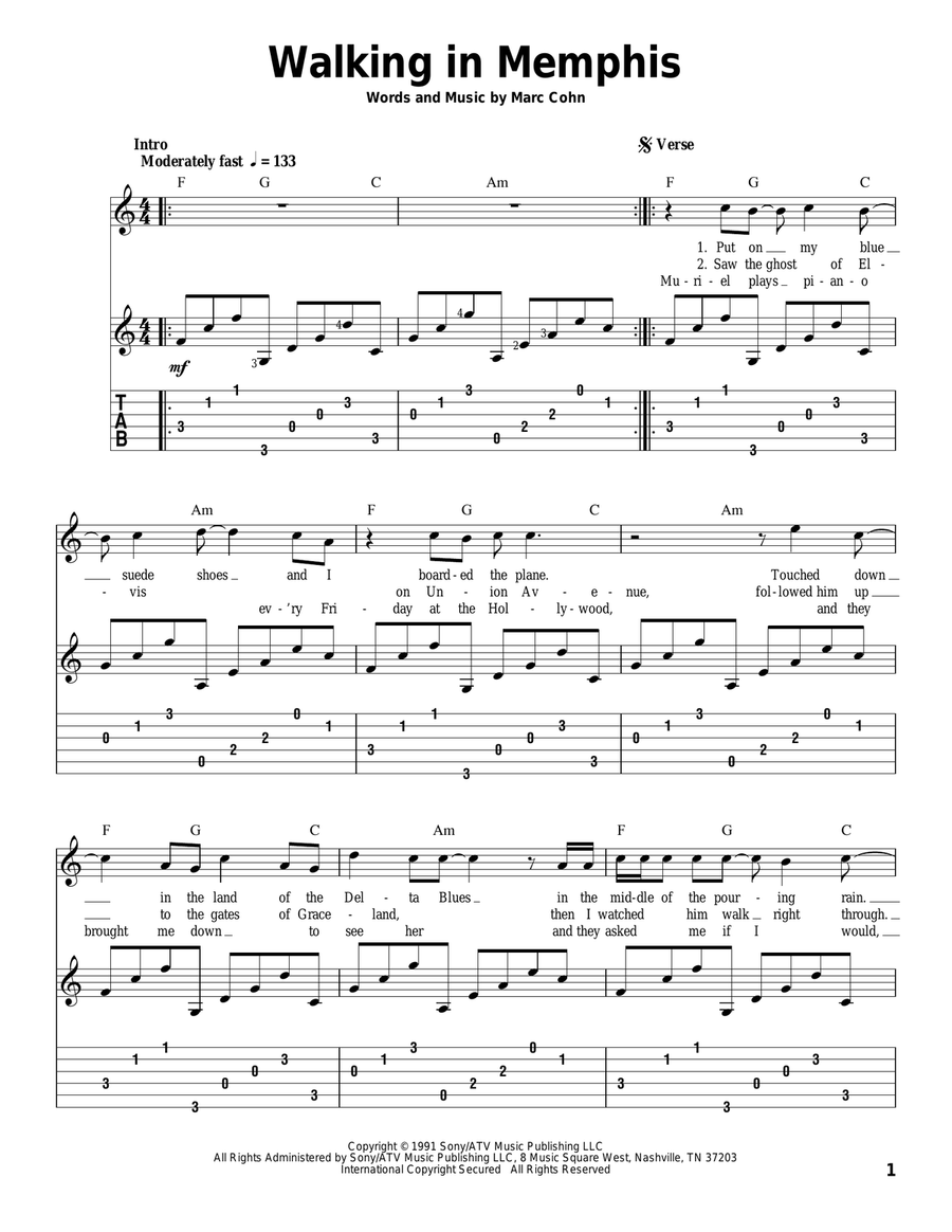 Walking In Memphis Acoustic Guitar scores gallery preview page 1