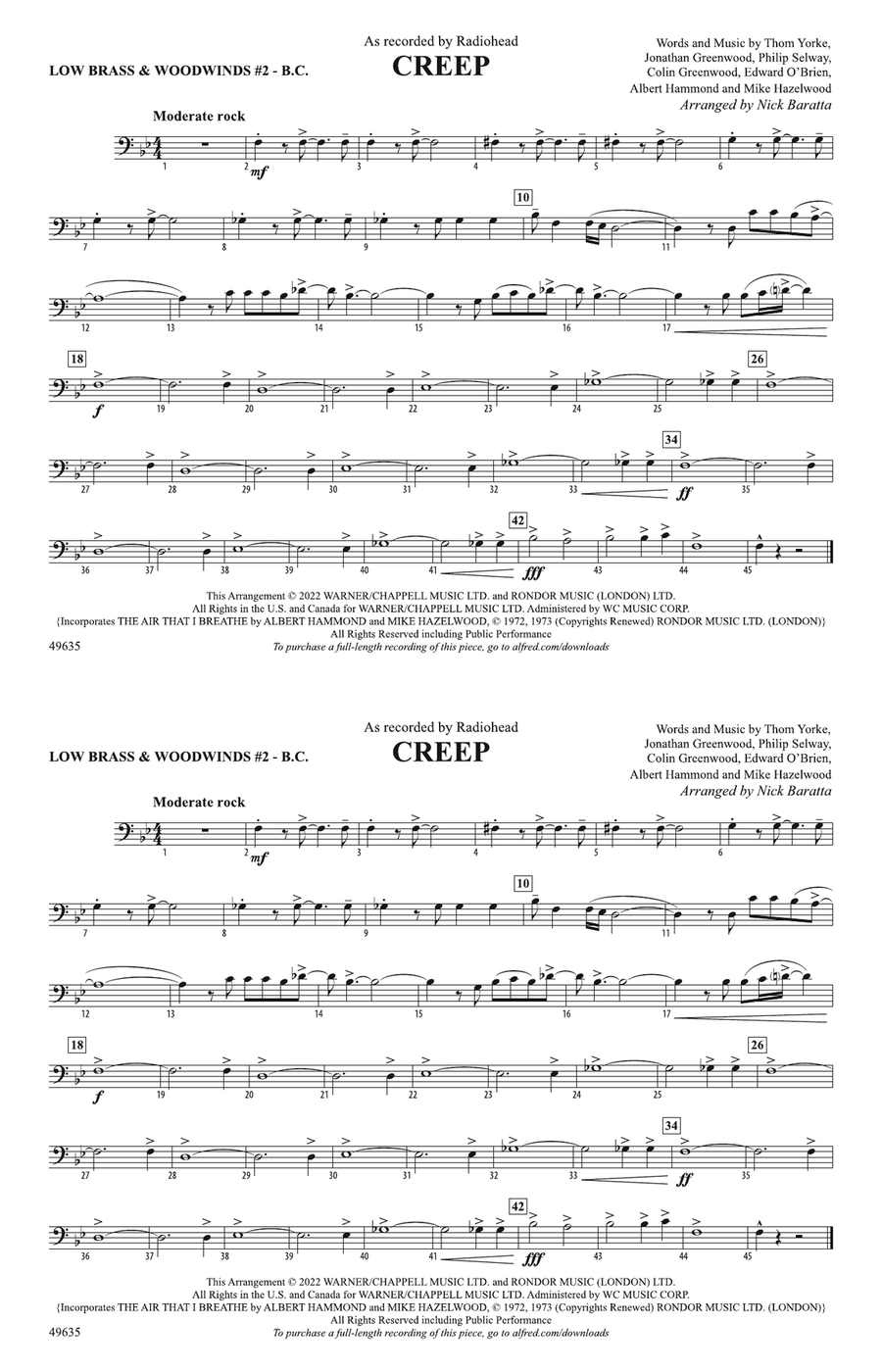 Creep: Low Brass & Woodwinds #2 - Bass Clef