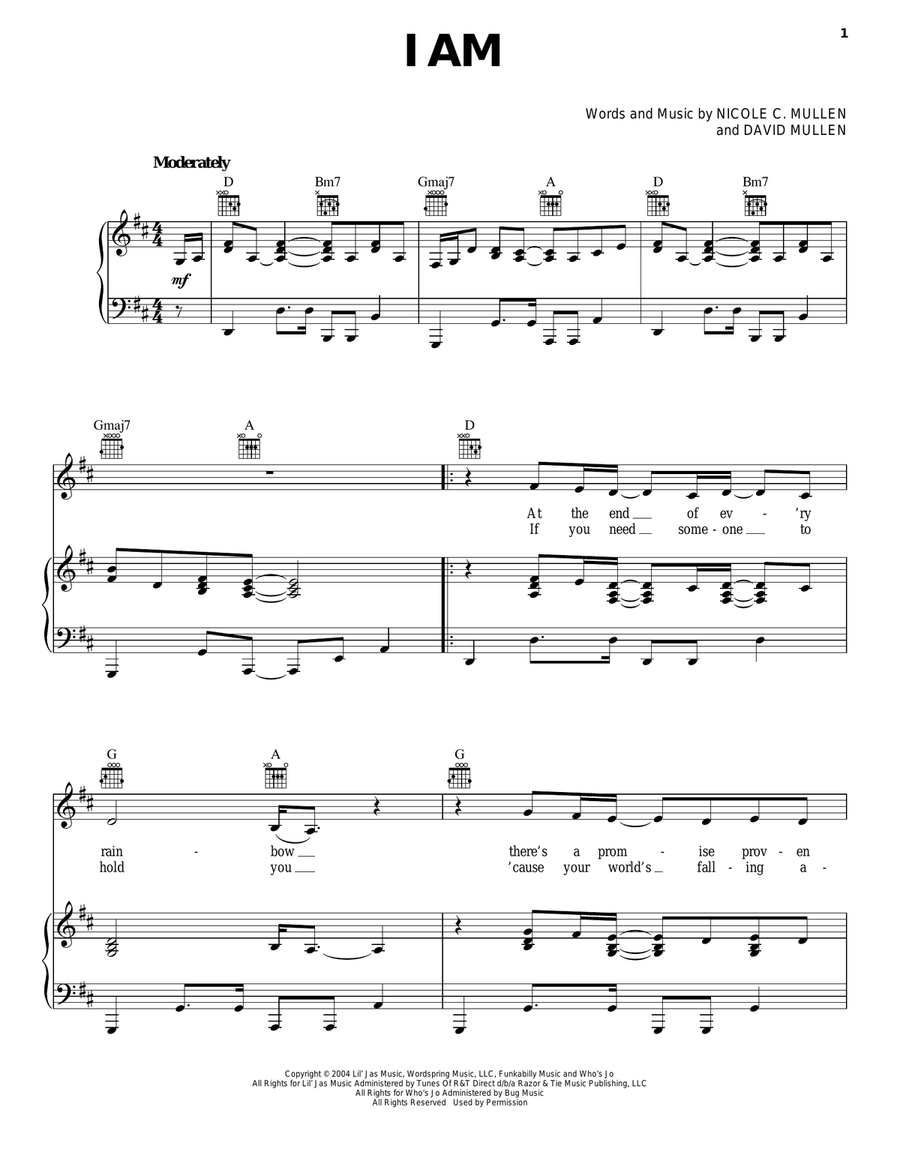 I Am I Am Piano, Vocal, Guitar scores gallery preview page 1