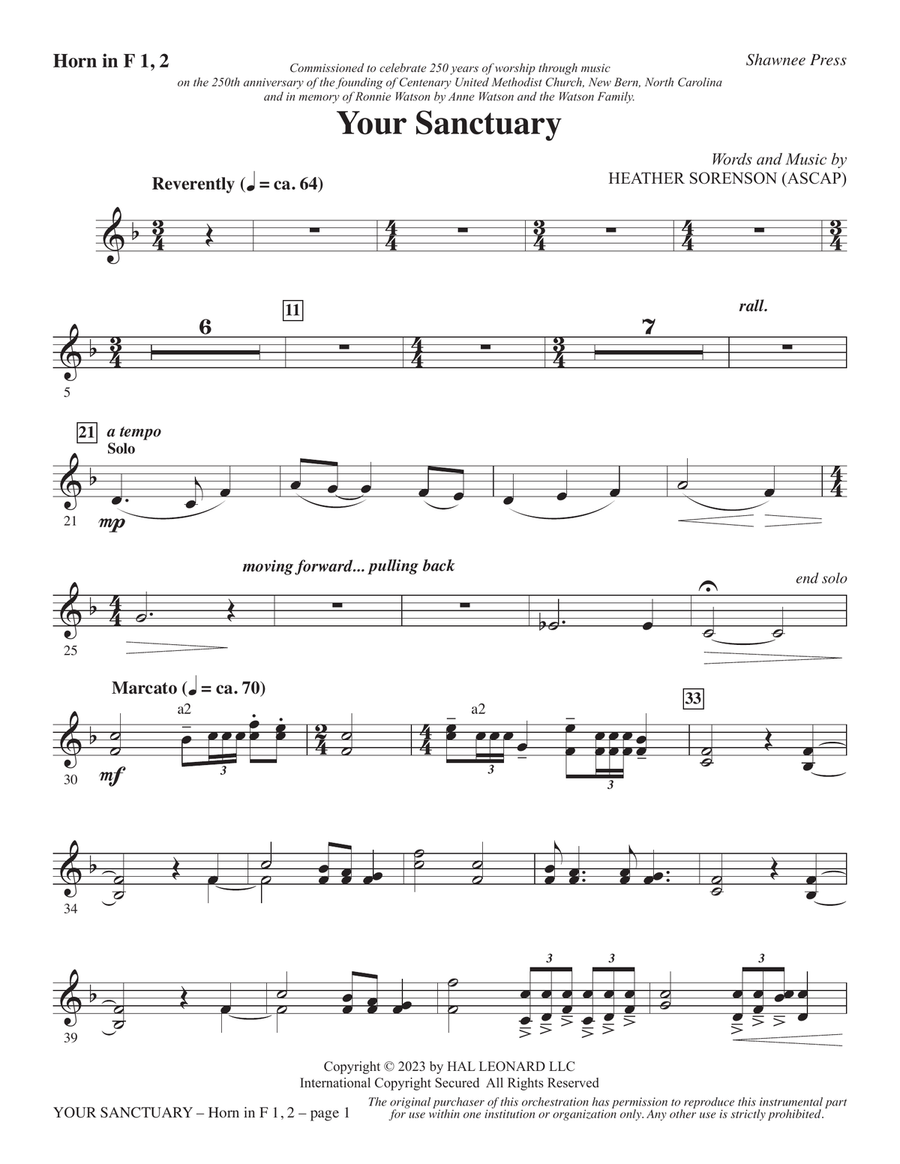 Your Sanctuary - F Horn 1 & 2 Choir scores gallery preview page 1