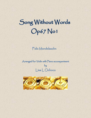 Book cover for Song Without Words Op67 No1 for Violin and Piano