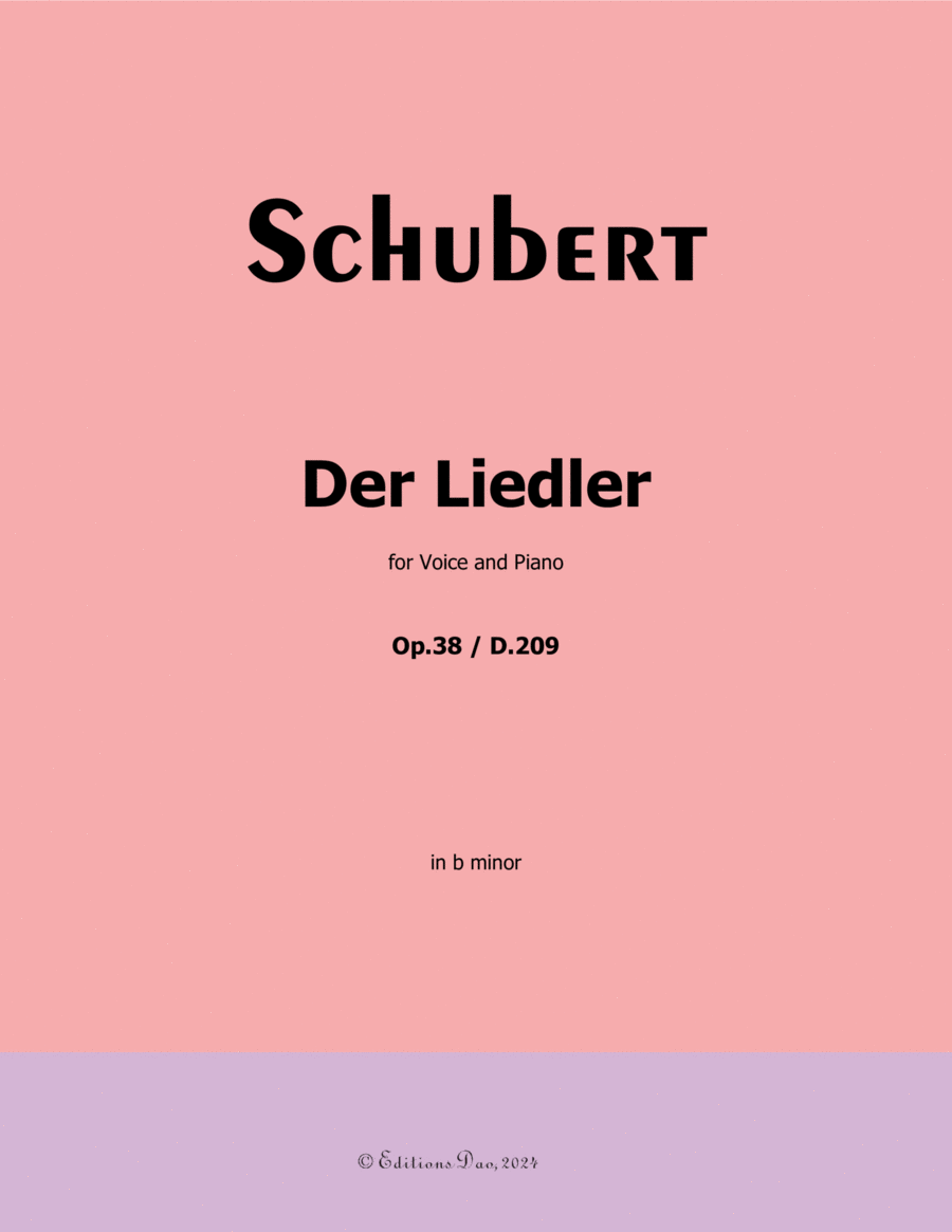 Der Liedler, by Schubert, Op.38(D.209), in b minor Voice scores gallery preview page 1