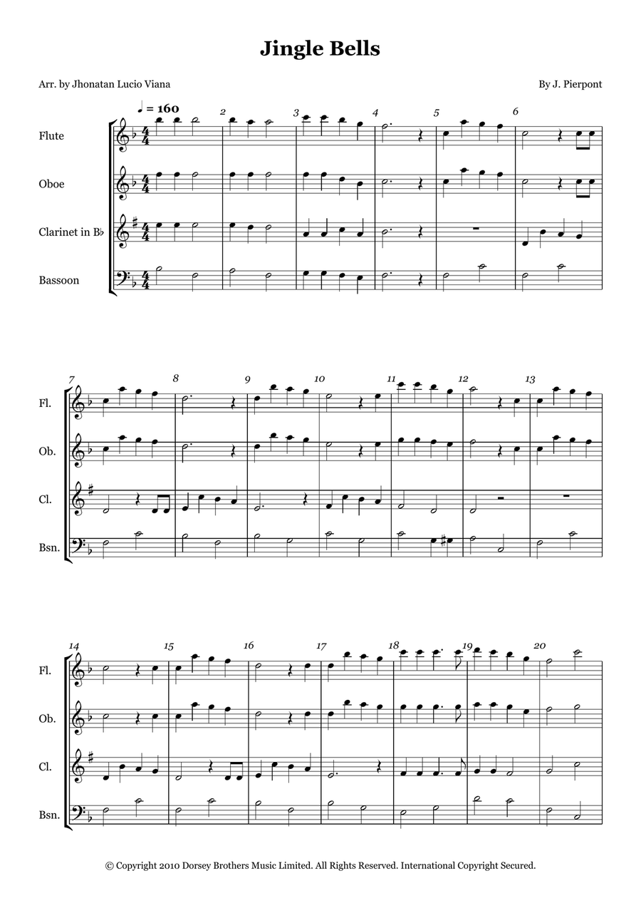 Jingle Bells Woodwind Quartet scores gallery preview page 1
