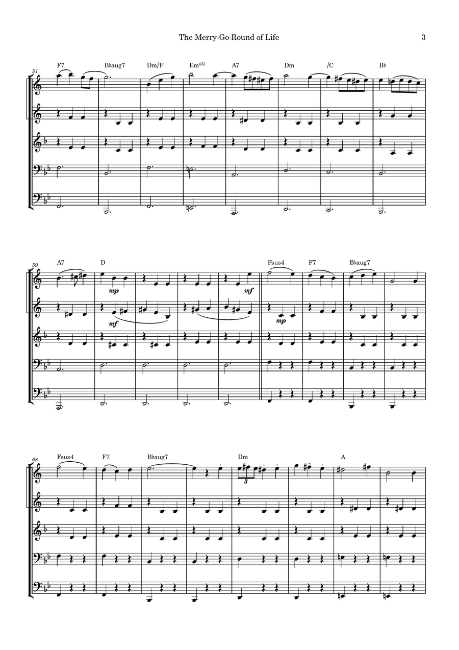 Merry-go-round Of Life Brass Quintet scores gallery preview page 3