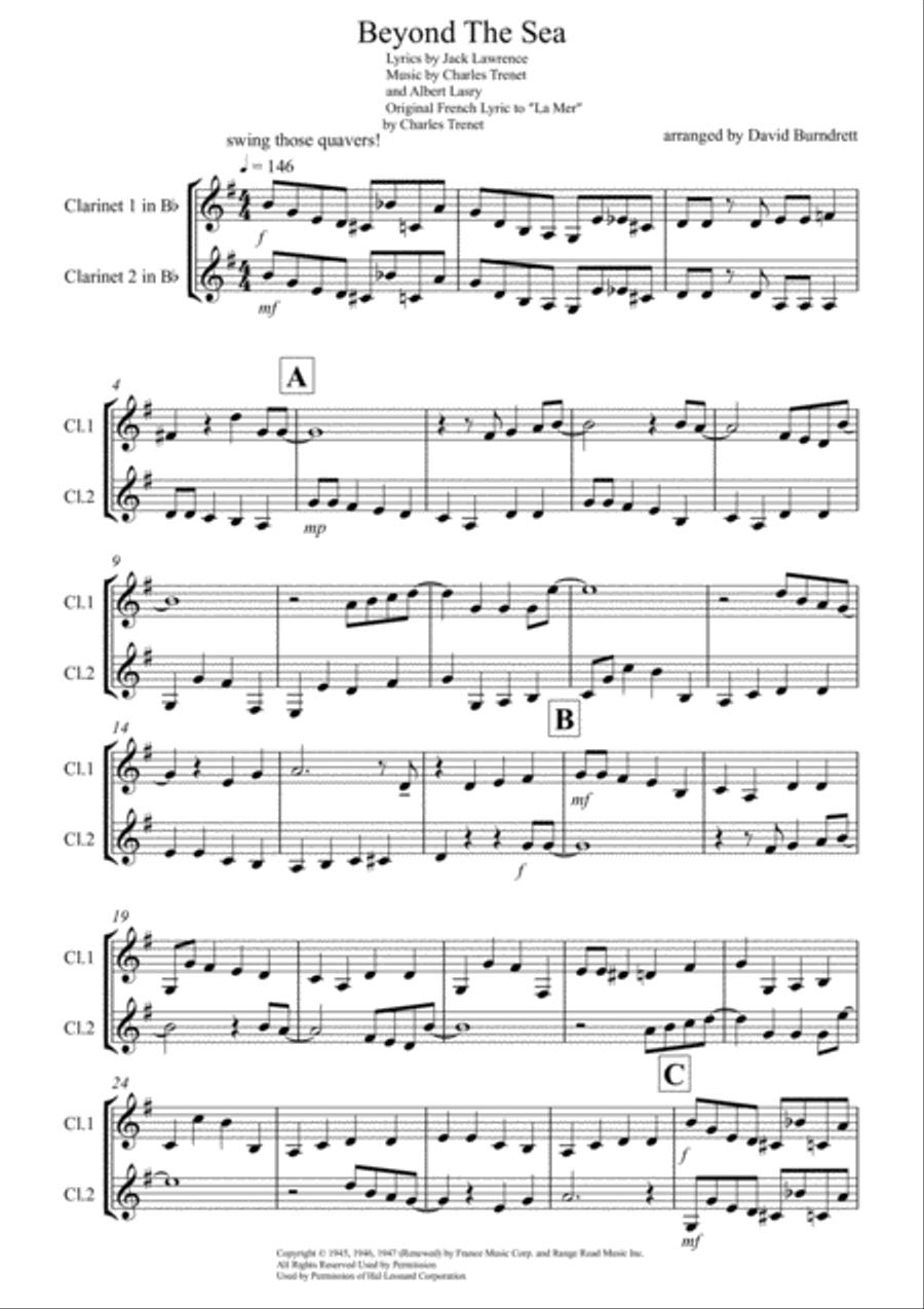 Beyond The Sea Beyond The Sea Clarinet Solo scores gallery preview page 1