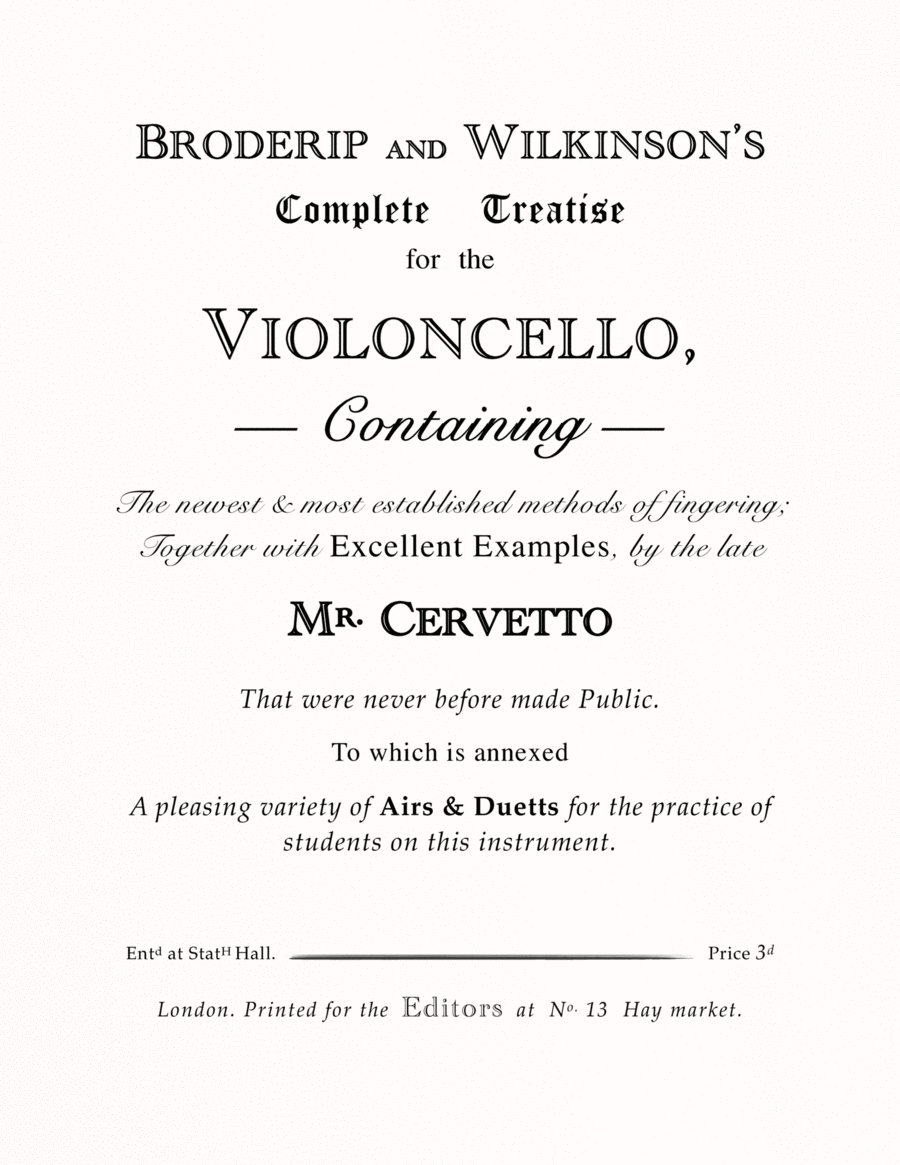 BRODERIP AND WILKINSON’S Complete Treatise for the VIOLONCELLO image number null