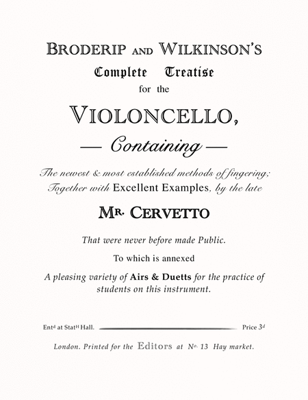 BRODERIP AND WILKINSON’S Complete Treatise for the VIOLONCELLO image number null