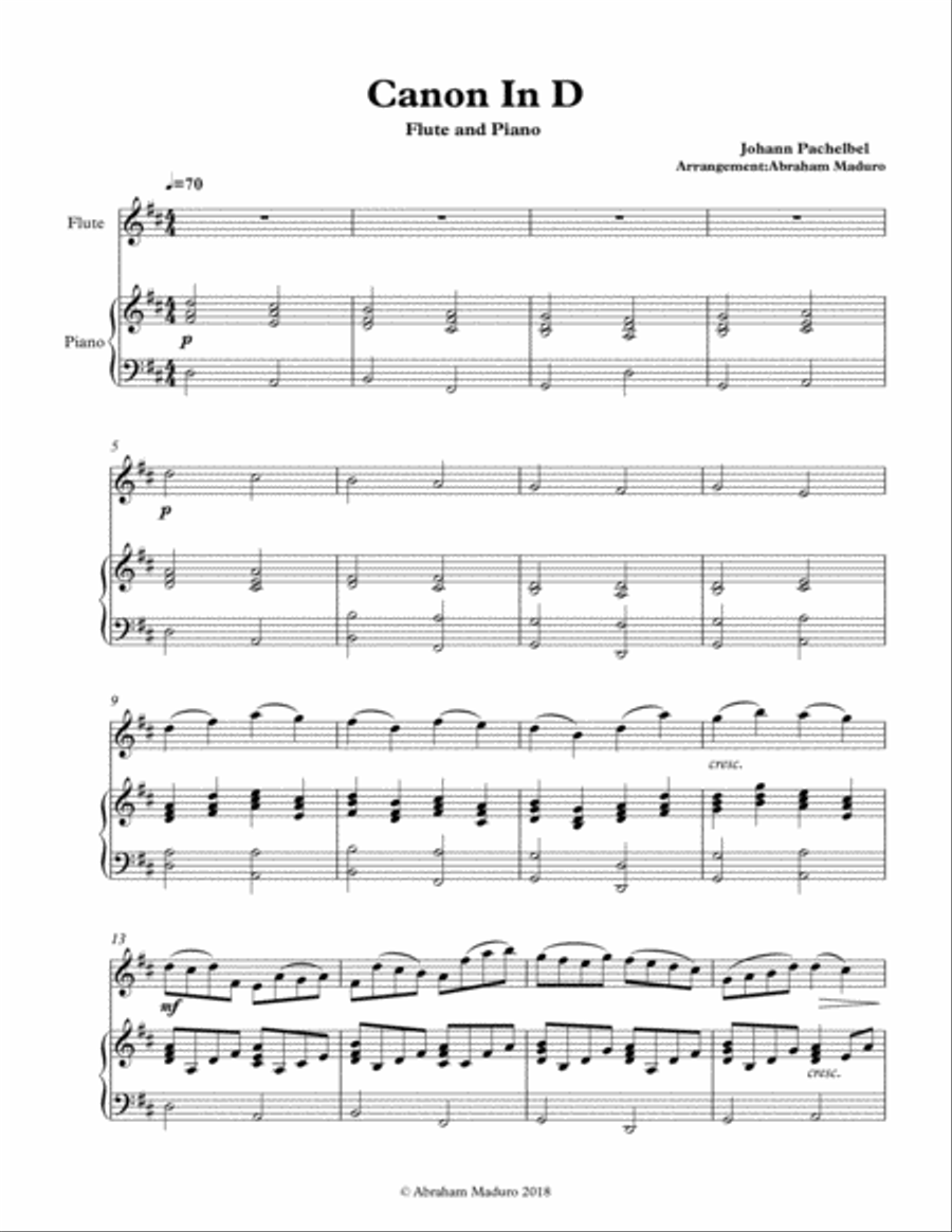 Pachelbel`s Canon In D Flute and Piano Flute Solo scores gallery preview page 2