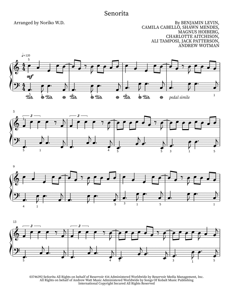 Senorita Senorita Easy Piano scores gallery preview page 1