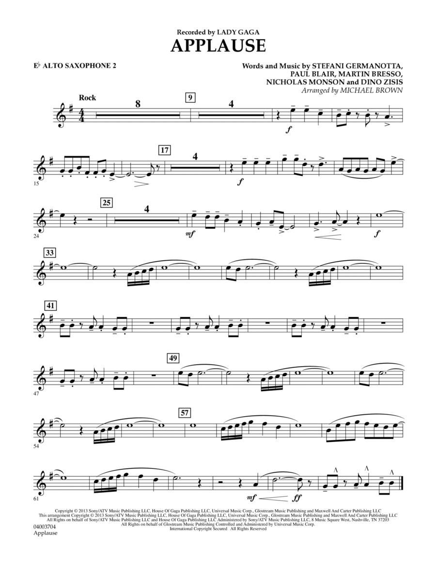 Applause - Eb Alto Saxophone 2 Concert Band scores gallery preview page 1