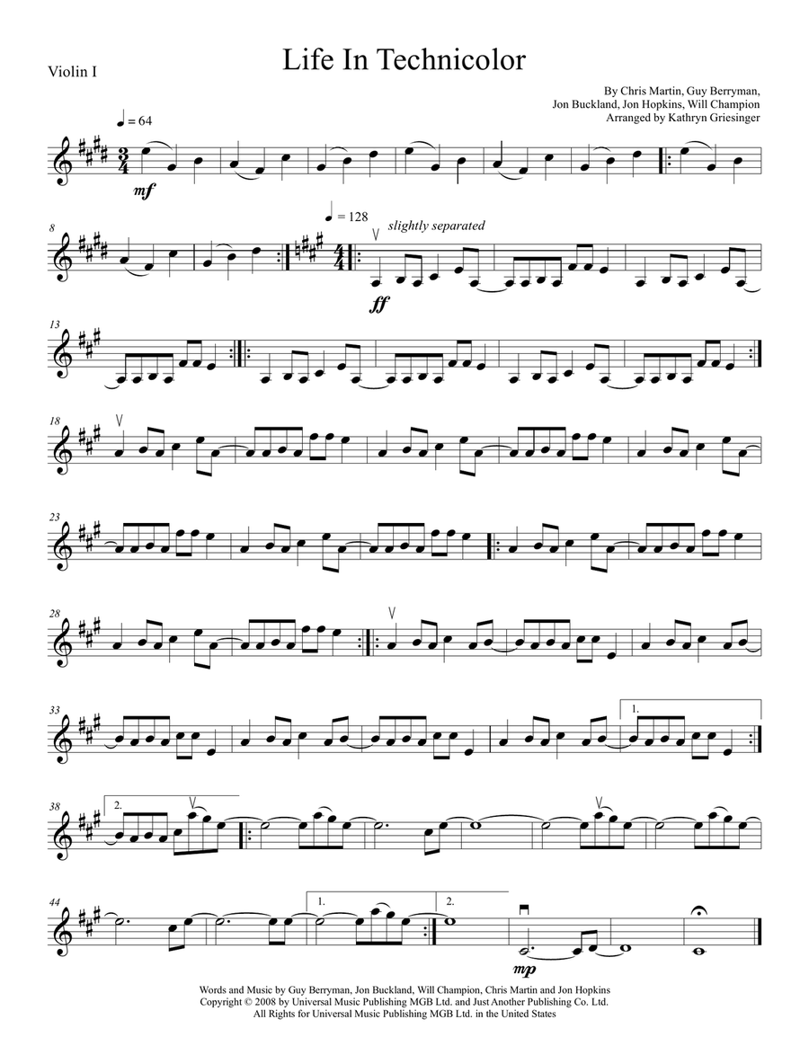 Life In Technicolor String Quartet scores gallery preview page 1