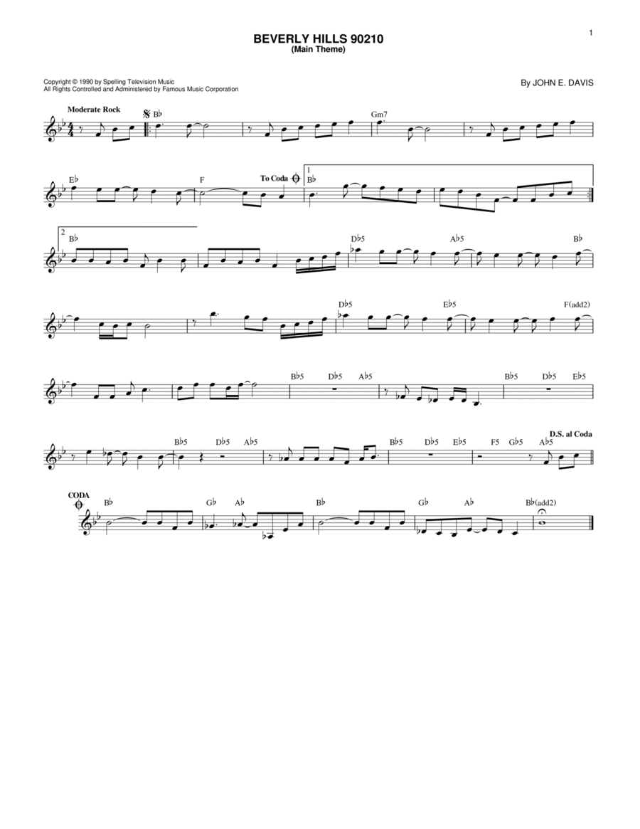 Beverly Hills 90210 (Main Theme) Guitar scores gallery preview page 1