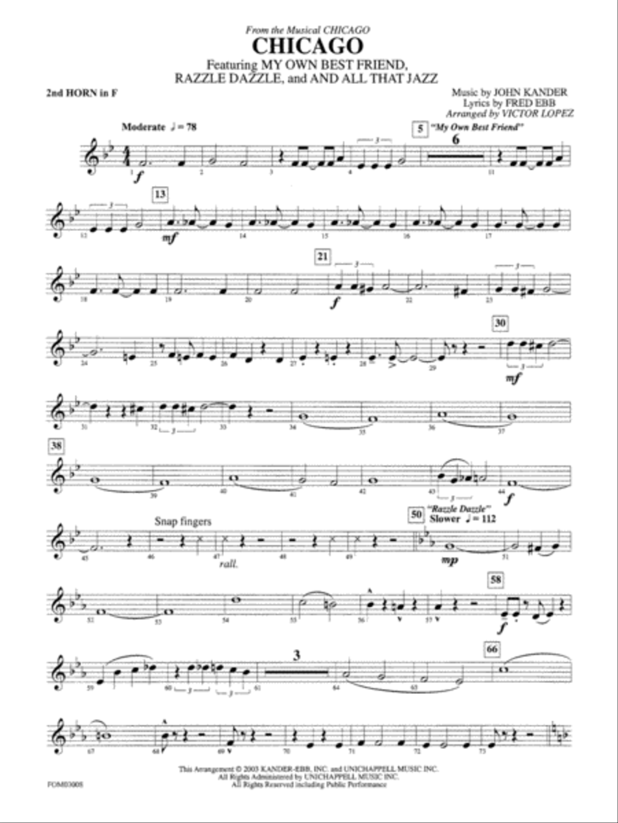 Chicago (from the musical Chicago): 2nd F Horn Full Orchestra scores gallery preview page 1