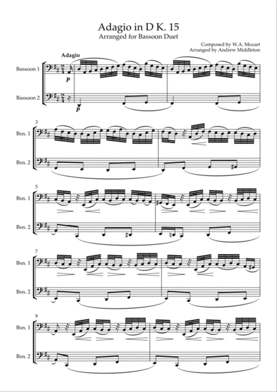 Adagio in D arranged for Bassoon Duet Woodwind Duet scores gallery preview page 3