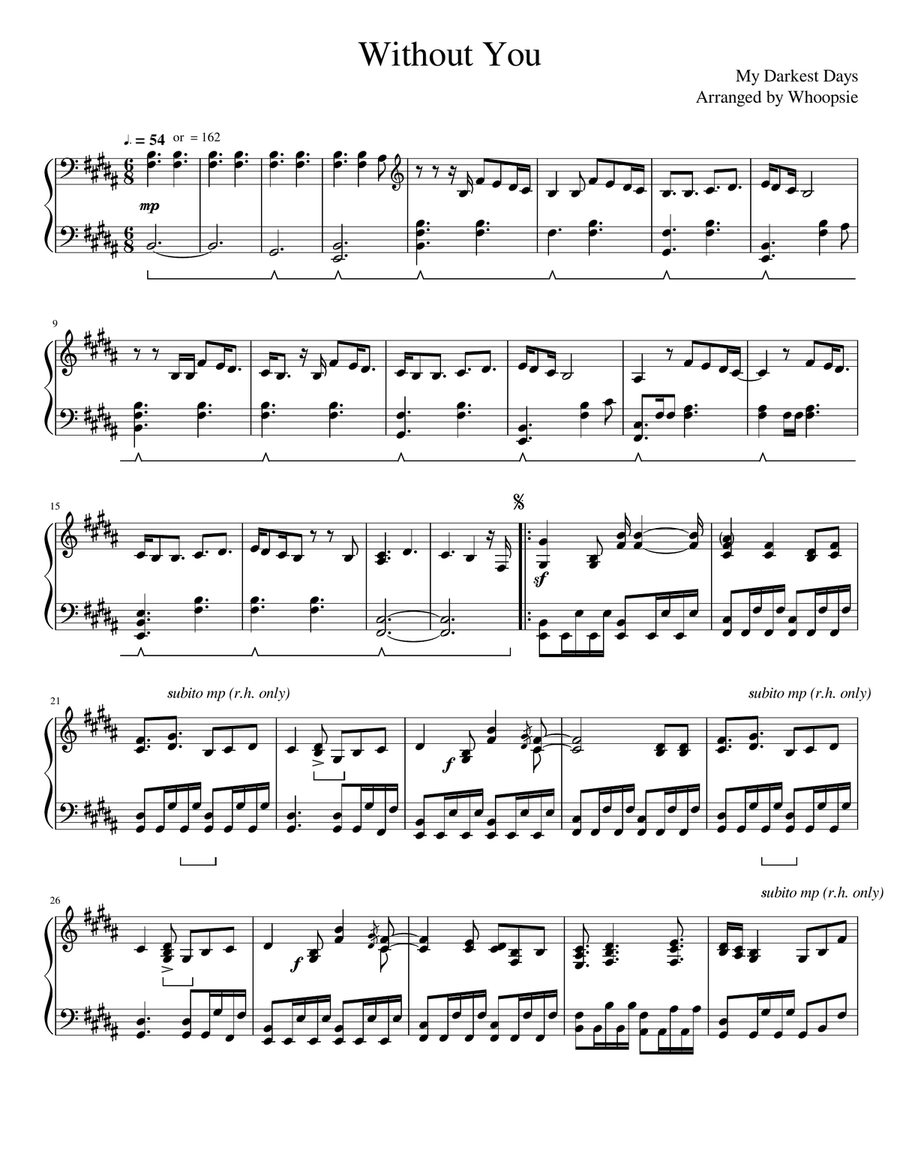 Without You Without You Piano Solo scores gallery preview page 1