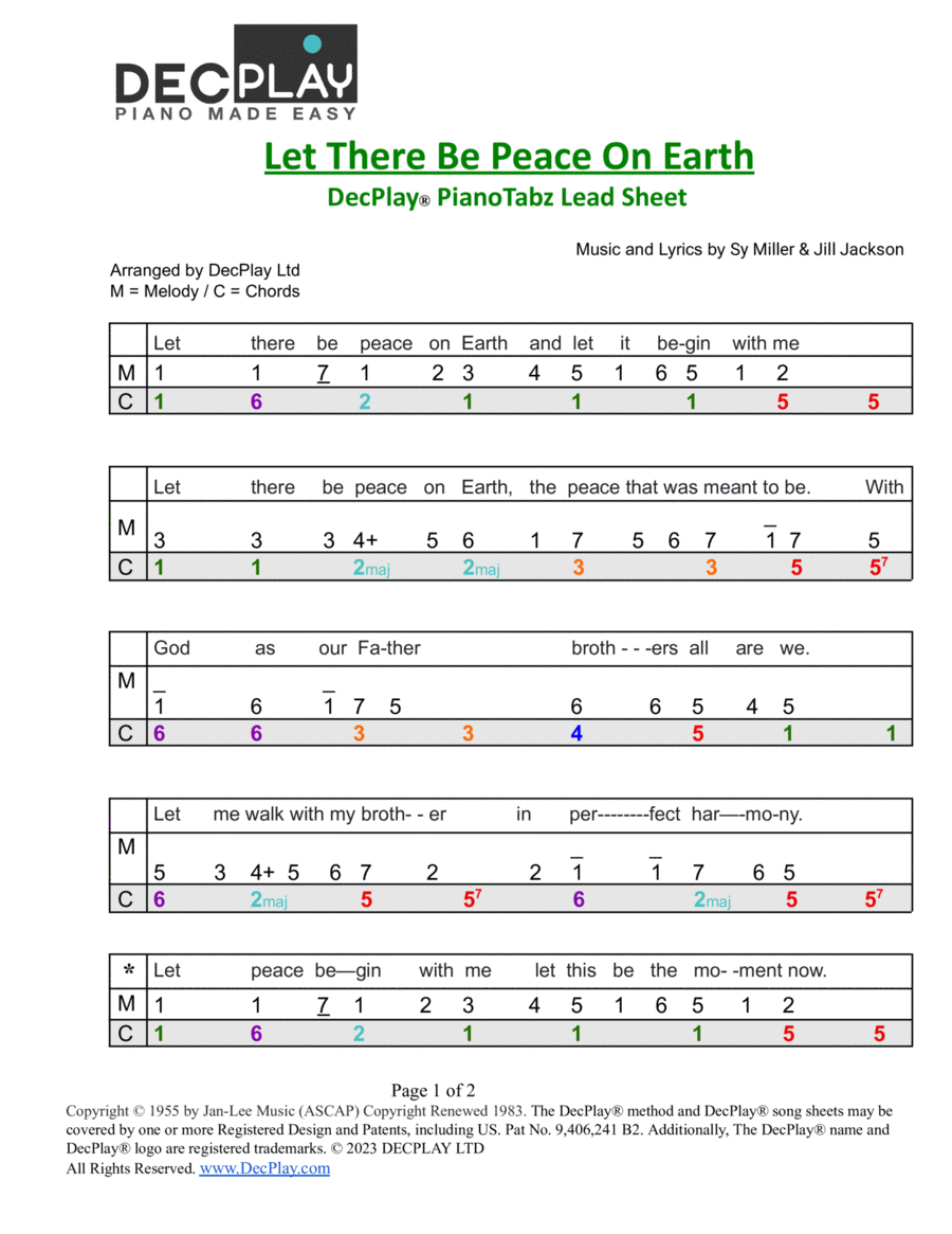 Let There Be Peace On Earth Easy Piano scores gallery preview page 1