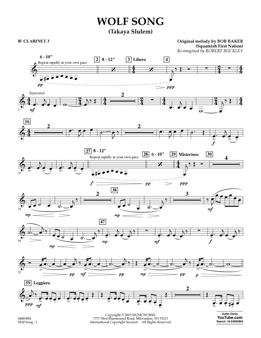 Wolf Song (Takaya Slulem) - Bb Clarinet 3