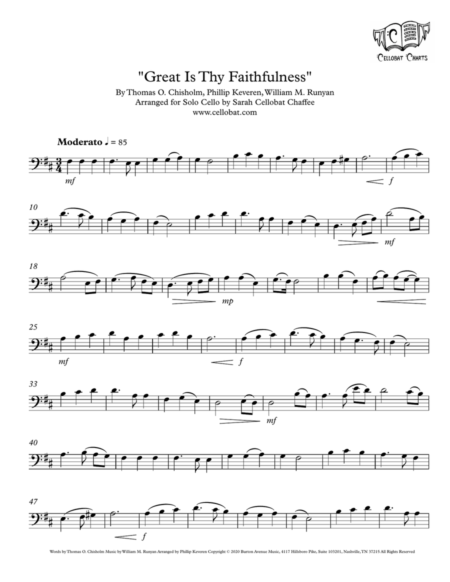 Great Is Thy Faithfulness Cello Solo scores gallery preview page 1