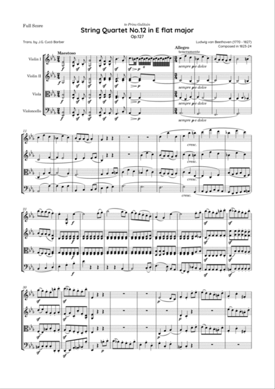 Beethoven - String Quartet No.12 in in E flat major, Op.127 String Quartet scores gallery preview page 2