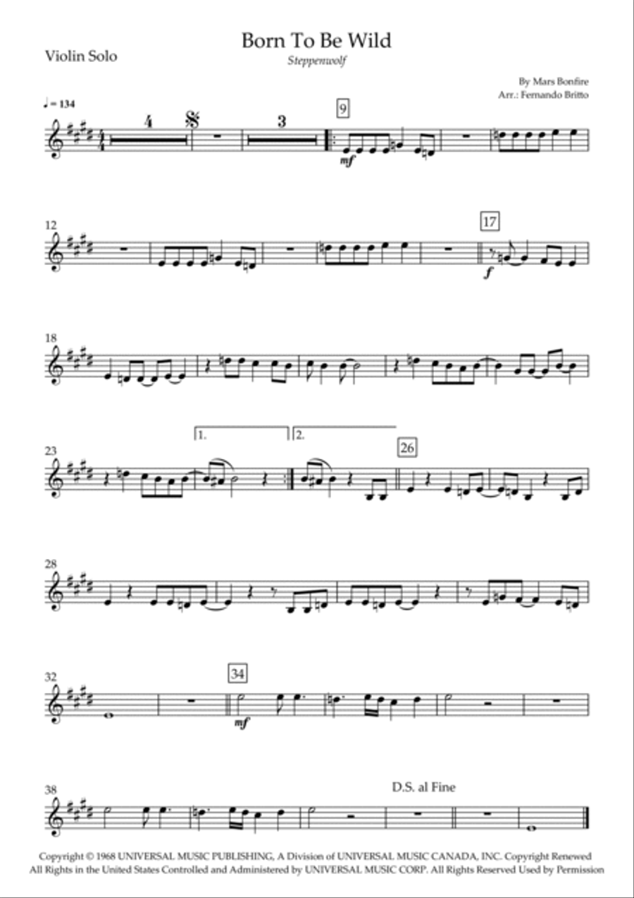 Born To Be Wild Born To Be Wild Violin Solo scores gallery preview page 3