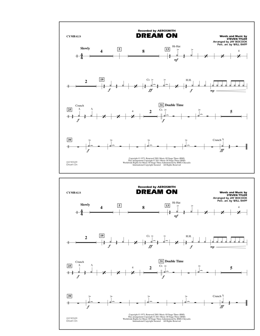 Dream On - Cymbals Marching Band scores gallery preview page 1
