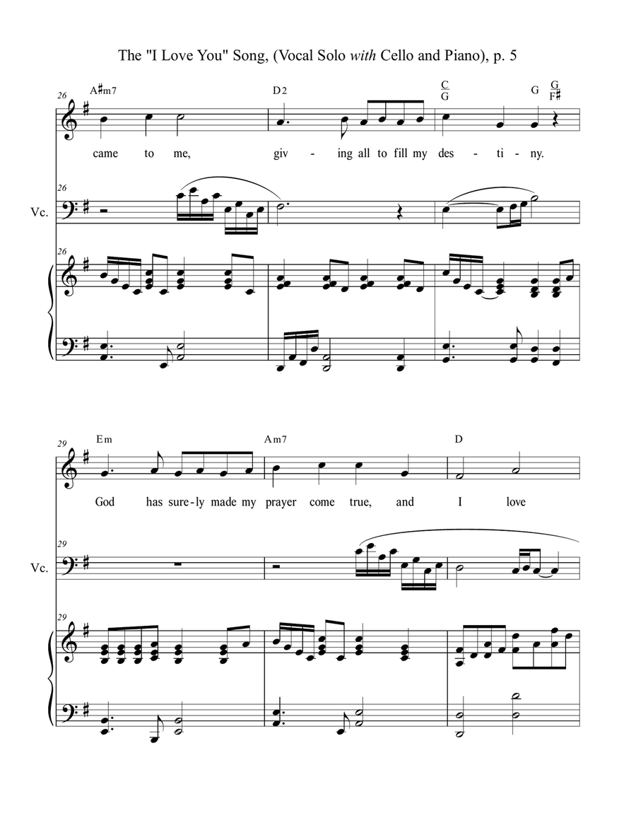 The "I LOVE YOU" Song - (for Solo Voice with Cello and Piano) Lead Sheet & Cello part included image number null