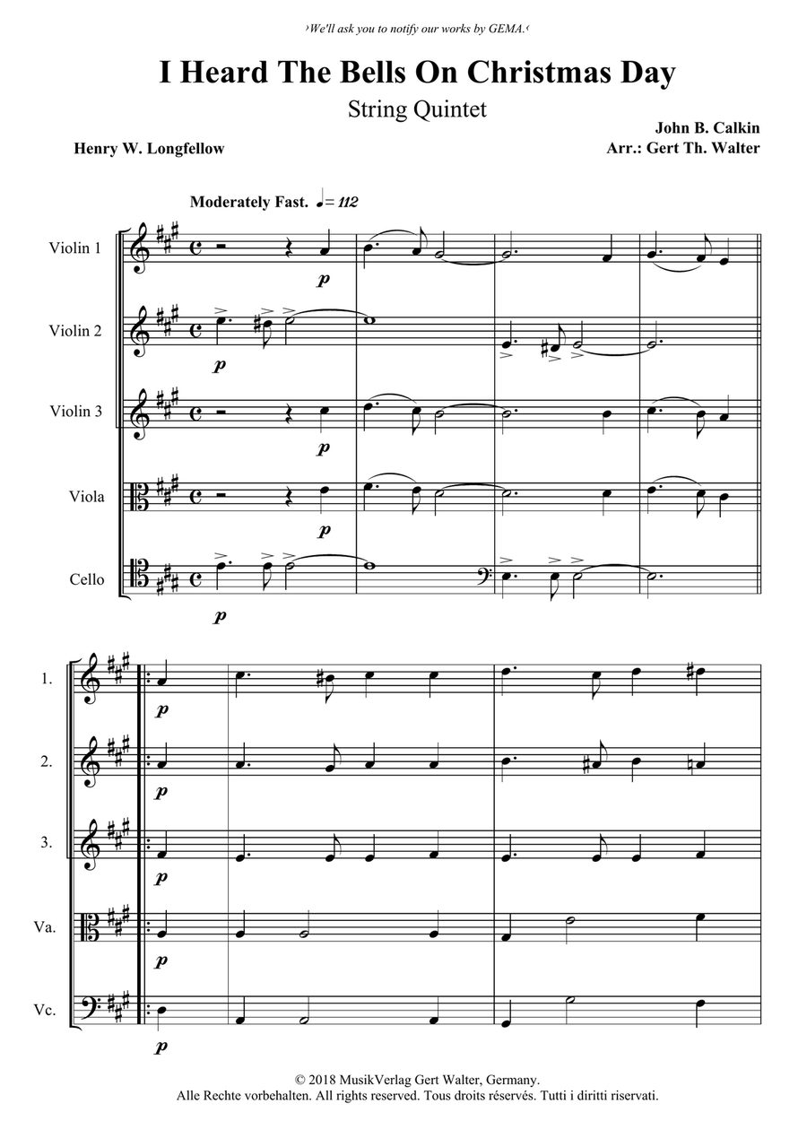 I Heard The Bells On Christmas Day String Quintet scores gallery preview page 1