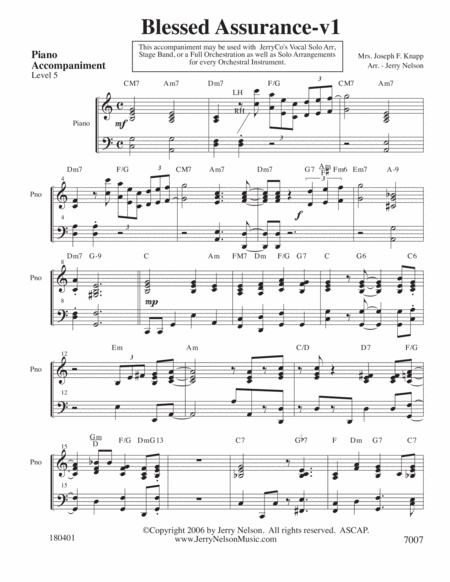 Blessed Assurance (Arrangements Level 3-5 for HORN + Written Accomp) HYMN image number null