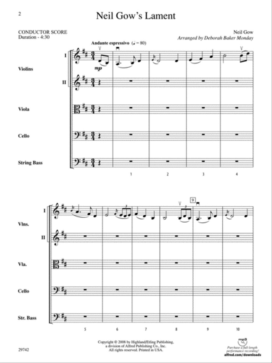 Neil Gow's Lament (score only) String Orchestra scores gallery preview page 2