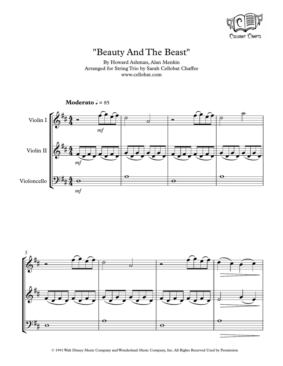 Beauty And The Beast String Trio scores gallery preview page 1