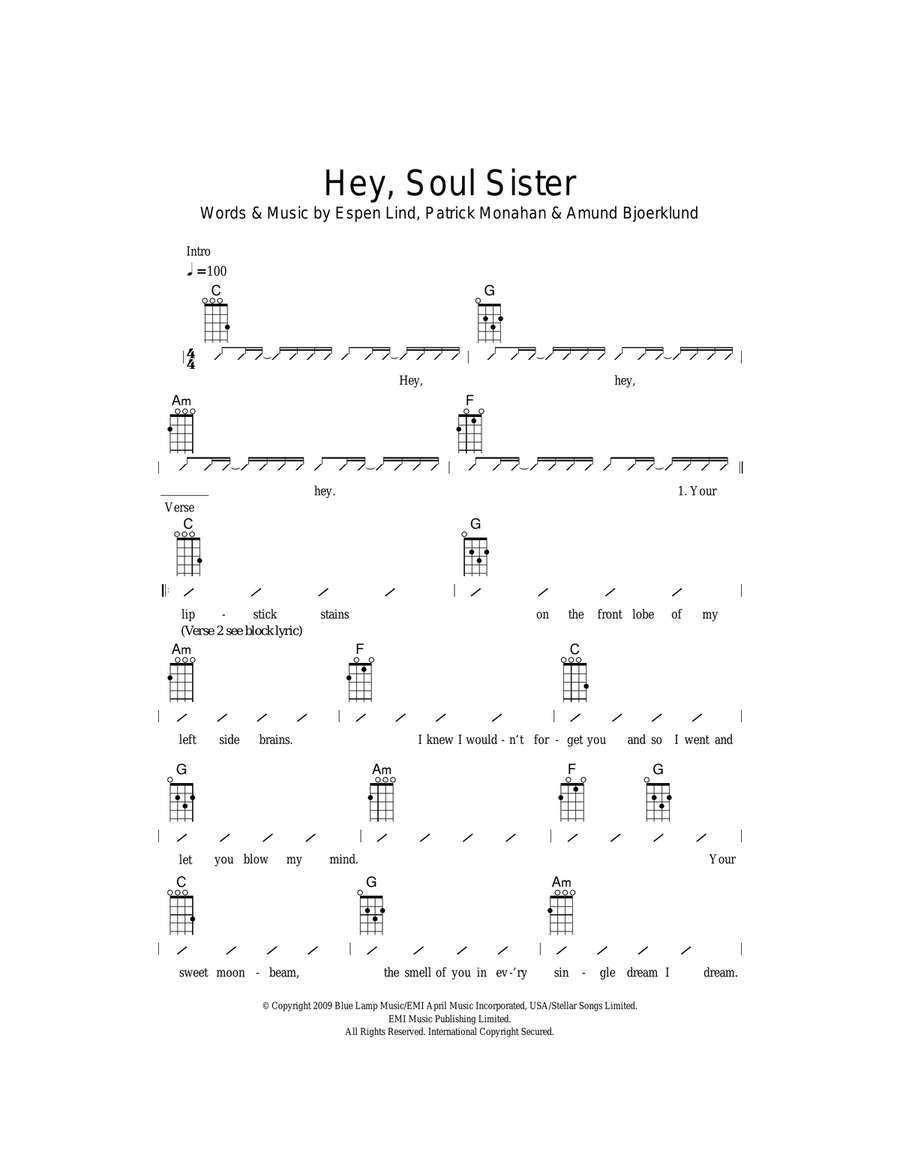 Hey, Soul Sister Ukulele scores gallery preview page 1